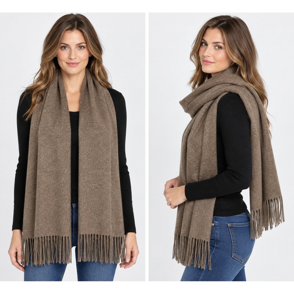 NWT Nordstrom 100% Cashmere Scarf Hthr Brown Fringe Knit Shawl Wrap Luxury